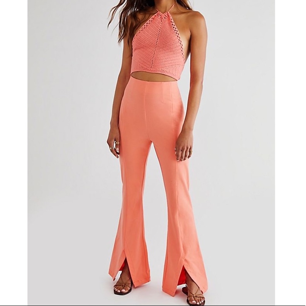 Free people coral real deal flare slit pants - Picture 2 of 9